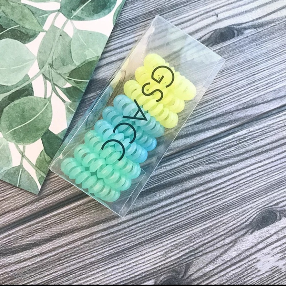BOGO Green yellow telephone cord hair tie